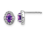 14K White Gold Solitaire 7/10 Amethyst Cabochon Earrings with Diamonds